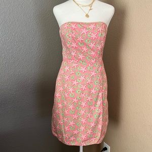*Vinyard Vines - Size 4 - sea shell and hibiscus strapless pink dress